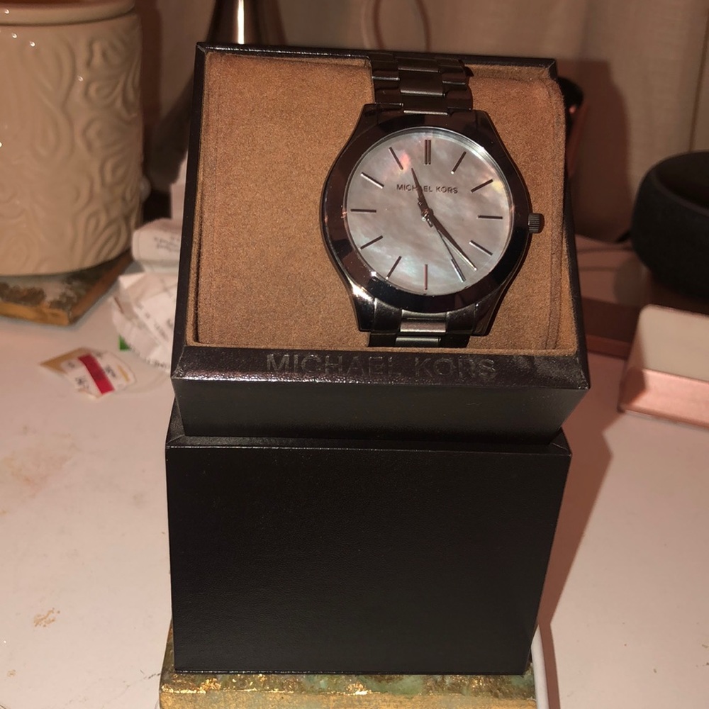 Michael Kors Silver Stainless Steel Watch with Mother-of-Pearl Dial